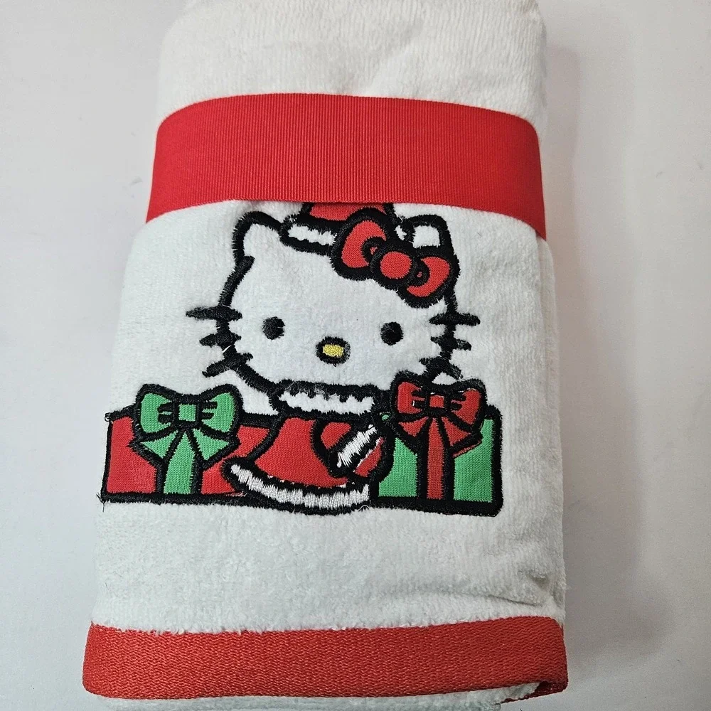 Hello Kitty Christmas White Bathroom Hand Towel Set(2 Towels) Embroidery Holiday